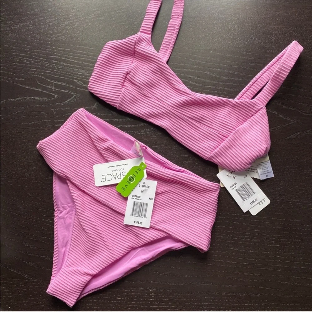 NWT L*SPACE Jess/Desi Ribbed Two-piece Bikini Set | rosebud pink | revolve